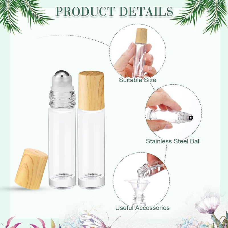 Sumind 150 Pcs Essential Oil Roller Bottles 10 ml Glass Empty Roll on Bottles with Stainless Steel Balls Leak Proof with 5 Funnel for Travel Essential Oil(Clear, Wood) - Image 3